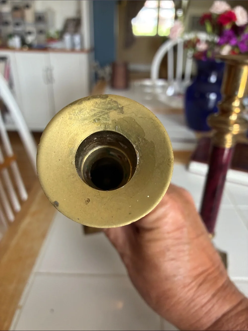 Brass and Burgundy Home Accents Candlestick Pair